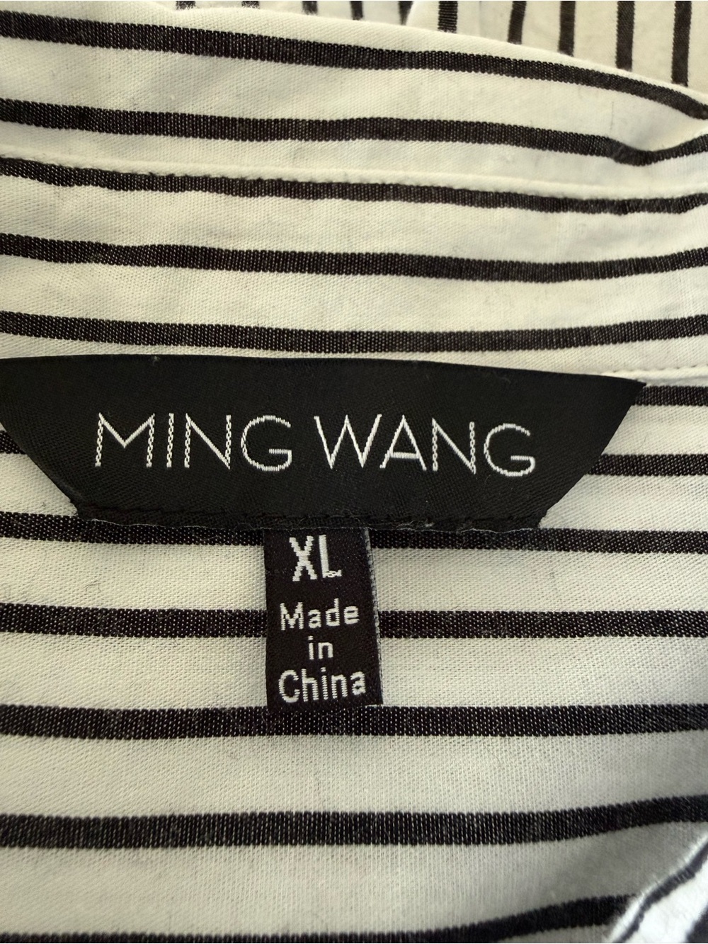 Ming Wang | Tanya Foster XL Black White Stripe Ruffle Collar Button Up Blouse - Picture 5 of 6